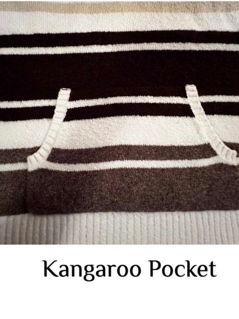 Style & Co. Striped Cowl Neck Knit Sweater Medium Neutral Kangaroo Pocket - Picture 12 of 14